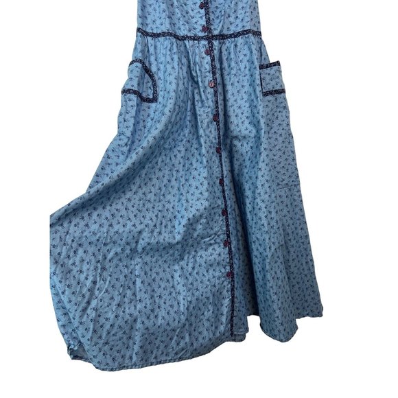 Gunne Sax by Jessica McClintock Blue Dress Floral Jumper Summer - Picture 3 of 8